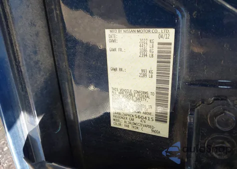 2012 Nissan Altima 3.5 Sr from USA, damaged, VIN 1N4BL2AP4CN560415